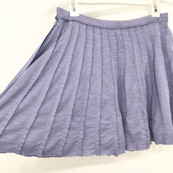Olive + Oak Blue Raw Edge Cut Pleated Circle Skater Mini Skirt - Picture 2 of 11